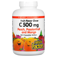 Natural Factors, 100% Natural Fruit Chew, Vitamin C, Peach, Passionfruit and Mango Flavor, 500 mg, 180 Chewable Wafers