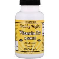 Healthy Origins, Витамин D3, 5000 МЕ, 360 желатиновых капсул