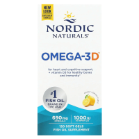 Nordic Naturals, Омега-3D, со вкусом лимона, 1000 мг, 120 желатиновых капсул