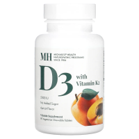 Витамин D3 и K2 5000 МЕ Michael's Naturopathic с натуральным абрикосовым вкусом, 90 жевательных таблеток
