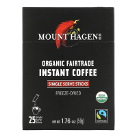Mount Hagen, Органический растворимый кофе, закупленный по принципам справедливой торговли, 25 порционных пакетиков-стиков, 1,76 унц. (50 г)