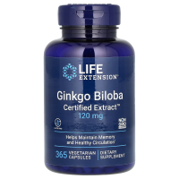 Life Extension, Гинкго двулопастный, сертифицированный экстракт, 120 мг, 365 капсул на растительной основе