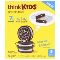 Think Thin, ThinkKids, белковые батончики, печенье и сливки, 5 штук, по 28 г каждый