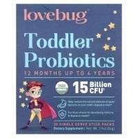 LoveBug Probiotics, пробиотики для детей в возрасте от 1 года до 4 лет, 15 млрд КОЕ, 30 порций в индивидуальных стик-пакетах по 1,8 г (0,06 унции)
