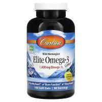 Carlson Labs, Пойманная в диких условиях рыба, Elite Omega-3 Gems, вкус натурального лимона, 1600 мг, 180 мягких таблетки