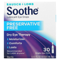 Bausch & Lomb, Soothe, смазывающие глазные капли, без консервантов, 30 одноразовых флаконов, по 0,6 мл (0,02 жидк. Унции) каждый