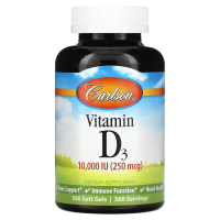 Carlson Labs, витамин D3, 10000 МЕ (250 мкг), 360 мягких таблеток