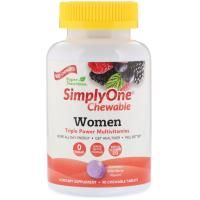 Super Nutrition, SimplyOne, Мультивитамины для женщин тройной силы, Вкус лесных ягод, 90 жевательных таблеток