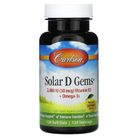 Carlson, Solar D Gems®, витамин D3 и омега-3, натуральный лимон, 2000 МЕ, 120 мягких таблеток