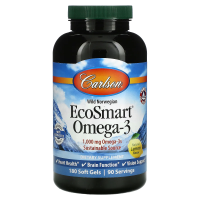 Carlson Labs, EcoSmart Omega-3, натуральный ароматизатор «Лимон», 500 мг, 180 мягких таблеток