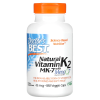 Doctor's Best, Натуральный витамин K2 MK-7 с MenaQ7, 45 мкг, 180 капсул в растительной оболочке