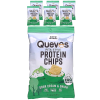 Quevos, протеиновые чипсы из питы, сметана и лук, 6 пакетиков Family Pack по 90 г (3,2 унции)