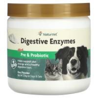 NaturVet, Пищеварительные ферменты плюс пробиотик, для собак и кошек, порошок, 8 унций (227 г)