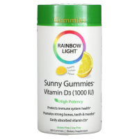 Rainbow Light, Витамин D3, солнечные жевательные таблетки с лимонным вкусом, 1000 МЕ, 100 жевательных таблеток