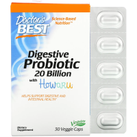 Doctor's Best, Способствующие пищеварению пробиотики с Howaru, 20 млрд КОЕ, 30 вегетарианских капсул