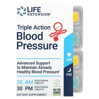 Life Extension, Triple Action для измерения артериального давления, утром / вечером, 2 упаковки, по 30 вегетарианских таблеток