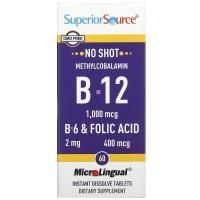 Superior Source, No Shot Метилкобаламин В12 (1000 мкг) + В6 и фолиевая кислота (400 мкг) 60 таблеток