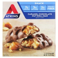 Atkins, Карамельно-шоколадный палочки с орехами, 5 батончиков, 1,55 унц. (44 г) каждый