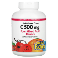 Natural Factors, Витамин C, смесь 4 фруктовых вкусов, 500 мг, 90 жевательных пластинок