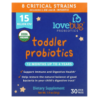 LoveBug Probiotics, Toddler Probiotics, Tiny Tummies Daily Probiotic + Prebiotic, 12 Mos. Up To 4 Yrs., 30 Single Serve Stick Packs, 1.59 oz ( 45 g)