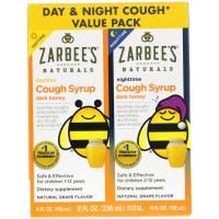 Zarbee's, Натуральный продукт, детский сироп от кашля с темным медом, экономичная упаковка для приема днем и ночью, натуральный виноградный вкус, 4 ж. унц. (118 мл) каждый