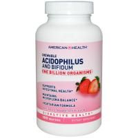 American Health, Acidophilus and Bifidum, Chewable, Natural Strawberry Flavor, 100 Wafers