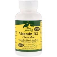 EuroPharma, Terry Naturally, жевательные таблетки с витамином D3, ягодная смесь, 5000 МЕ, 90 жевательных таблеток