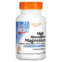 Doctor's Best, легкоусвояемый магний, на 100% в хелатной форме, лизинат и глицинат, 105 мг, 120 вегетарианских капсул