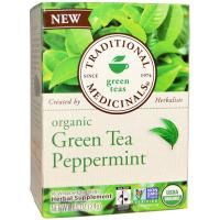 Traditional Medicinals, Органический зеленый чай с мятой перечной, 16 пакетиков, 0.85 унций (24 г)
