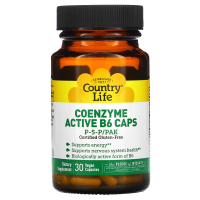 Country Life, Country Life, не содержит глютена, коферментный активный витамин B6 в капсулах, P-5-P/PAK, 30 вегетарианских капсул