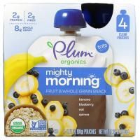 Plum Organics, Mighty Morning, снек из цельнозерновых продуктов, банан, голубика, овес, киноа, капсулы, 4 пакетика по 90 г (3,17 унции)