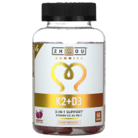 Zhou Nutrition, K2 + D3, клубника, 60 жевательных таблеток
