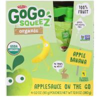 GoGo SqueeZ, Органическое яблочное пюре, яблоко и банан, 4 пакетика по 3,2 унц. (90 г)