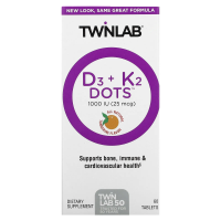 TwinLab, D3 plus K2 Dots Мандарин 60 таблеток