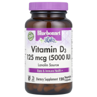 Bluebonnet Nutrition, Витамин D3, 5000 МЕ, 120 капсул в растительной оболочке