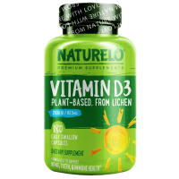 NATURELO, Витамин D3, растительного происхождения из лишайника, 62,5 мкг, 2500 МЕ, 180 капсул для легкого проглатывания