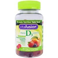 VitaFusion, Витамин D3, натуральный вкус персика, ежевики и клубники, 2000 МЕ, 75 жевательных таблеток