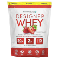 Designer Protein, Designer Whey, натуральный 100% сывороточный протеин, со вкусом летней клубники, 908 г