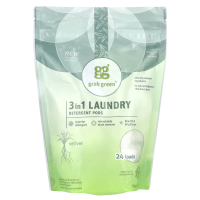 Grab Green, Средство для стирки в порционных пакетах 3 в 1, ветивер, 24 загрузки, 15.2 унций (432 г)