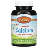 Carlson Labs, Детский жевательный кальций, натуральный ванильный вкус, 250 мг, 60 таблеток