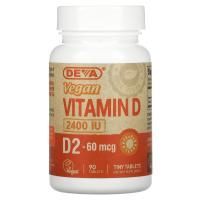 Deva, Витамин D, D2, веганский, 2400 МЕ, 90 таблеток