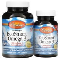 Carlson Labs, EcoSmart Omega-3, Natural Lemon Flavor, 90 + 30 Free Soft Gels