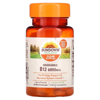 Sundown Naturals, Растворимый B12, со вкусом вишни, 6000 мкг, 60 микропастилок