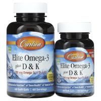 Carlson Labs, Комплекс омега-3 и витаминов D и K, натуральный вкус лимона, 60 мягких таблеток + 30 таблеток бесплатно