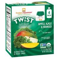 Happy Family Organics, Happy Squeeze, органические суперпродукты, Twist, органические яблоко, капуста и манго, 4 упаковки, 3,17 унции (90 г) в каждой