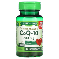 Nature's Truth, CoQ-10 плюс экстракт черного перца, улучшенное усвоение, 200 мг, 50 капсул быстрого высвобождения