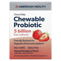 American Health, Once Daily Chewable Probiotic, Natural Strawberry, 5 Billion CFU, 30 Chewable Tablets