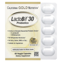 Пробиотики LactoBif California Gold Nutrition 30 млрд КОЕ, 60 овощных капсул