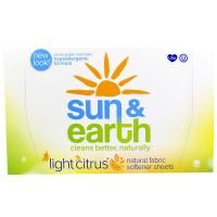 Sun & Earth, Натуральны умягчители ткани в виде листов, легкий цитрус, 80 листов, каждый 6,4 на 9 дюймов