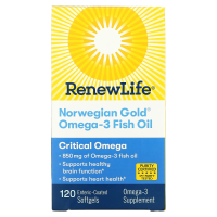 Renew Life, Рыбий жир с омега-3 Norwegian Gold, 850 мг, 120 капсул с кишечнорастворимой оболочкой